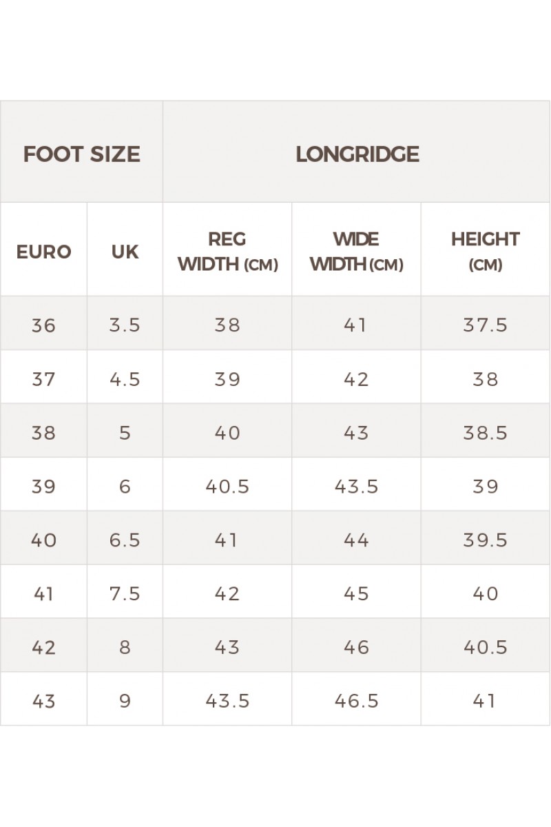 Brogini Riding Boots Size Chart